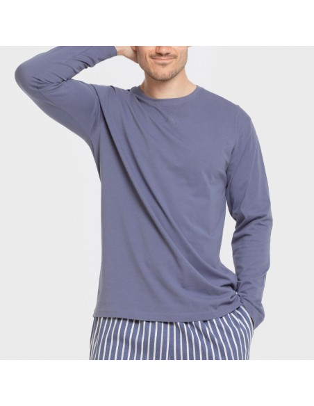 Pijama largo algodón hombre Raya Fernando azul pijamas-largos-hombre