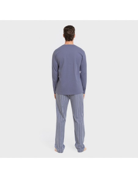 Pijama largo algodón hombre Raya Fernando azul pijamas-largos-hombre