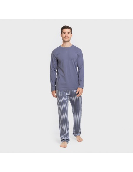 Pijama largo algodón hombre Raya Fernando azul pijamas-largos-hombre
