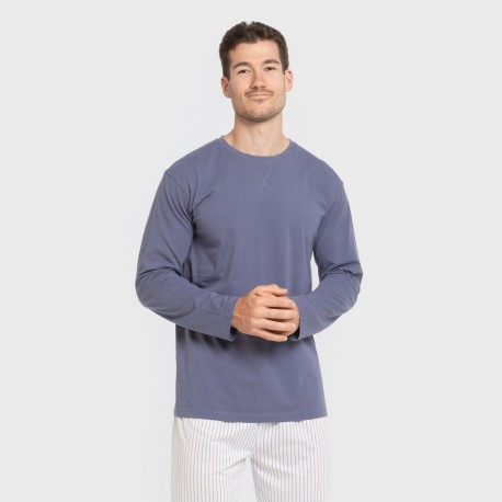 Pijama largo algodón hombre Raya Fandi azul pijamas-largos-hombre