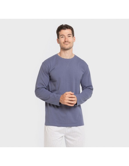 Pijama largo algodón hombre Raya Fandi azul pijamas-largos-hombre