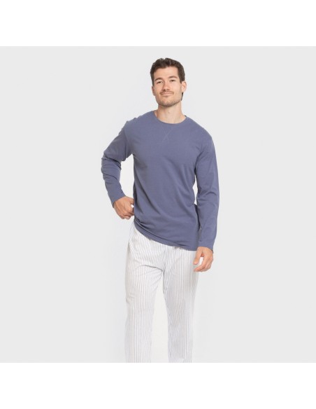Pijama largo algodón hombre Raya Fandi azul pijamas-largos-hombre
