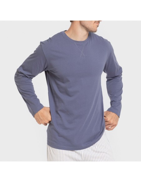 Pijama largo algodón hombre Raya Fandi azul pijamas-largos-hombre