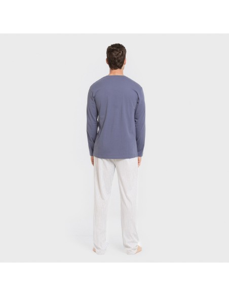 Pijama largo algodón hombre Raya Fandi azul pijamas-largos-hombre