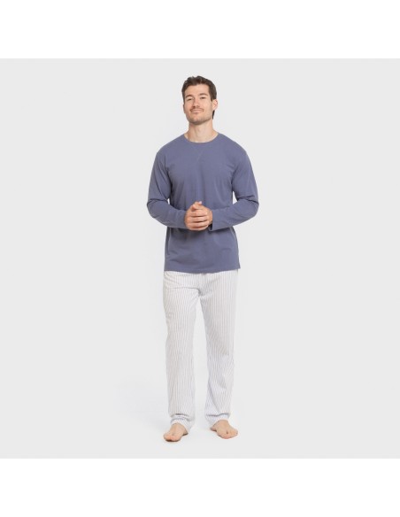 Pijama largo algodón hombre Raya Fandi azul pijamas-largos-hombre