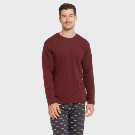 Pijama largo algodón hombre Ponde burdeos pijamas-largos-hombre