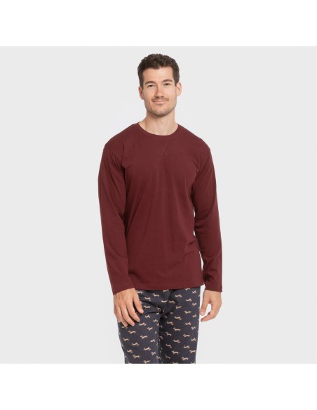 Pijama largo algodón hombre Ponde burdeos pijamas-largos-hombre