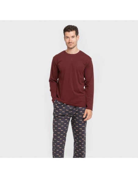 Pijama largo algodón hombre Ponde burdeos pijamas-largos-hombre
