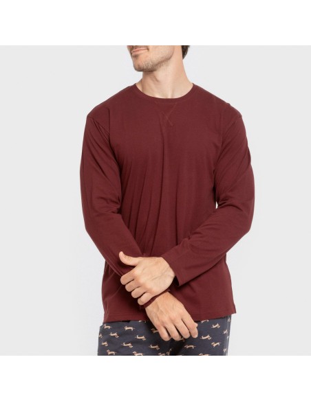 Pijama largo algodón hombre Ponde burdeos pijamas-largos-hombre