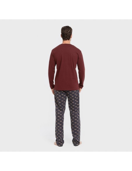 Pijama largo algodón hombre Ponde burdeos pijamas-largos-hombre