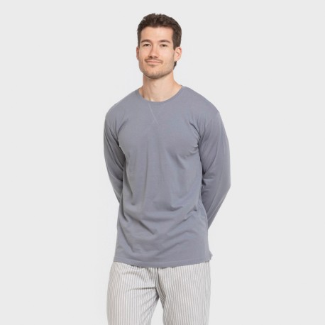 Pijama largo algodón hombre Raya Ben azul pijamas-largos-hombre