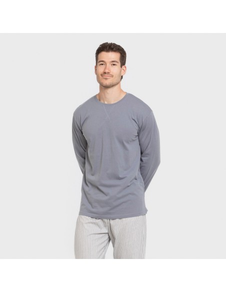 Pijama largo algodón hombre Raya Ben azul pijamas-largos-hombre