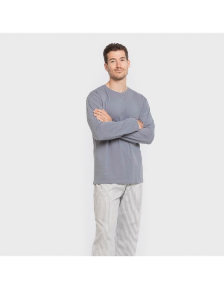 Pijama largo algodón hombre Raya Ben azul pijamas-largos-hombre