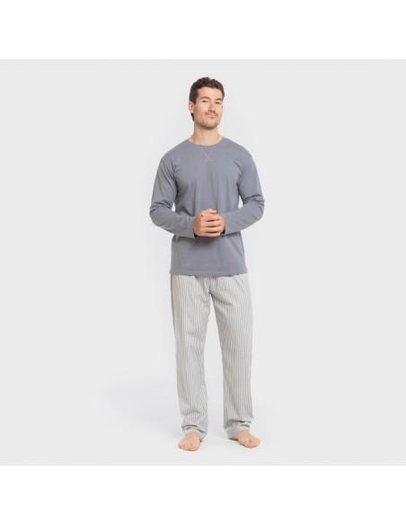 Pijama largo algodón hombre Raya Ben azul pijamas-largos-hombre