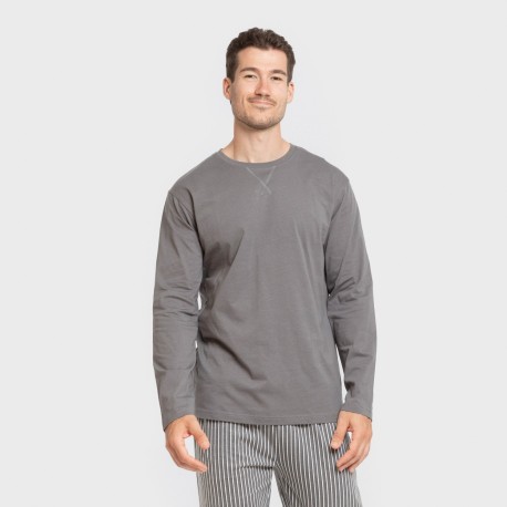 Pijama largo algodón hombre Raya Hercules gris pijamas-largos-hombre