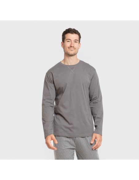 Pijama largo algodón hombre Raya Hercules gris pijamas-largos-hombre