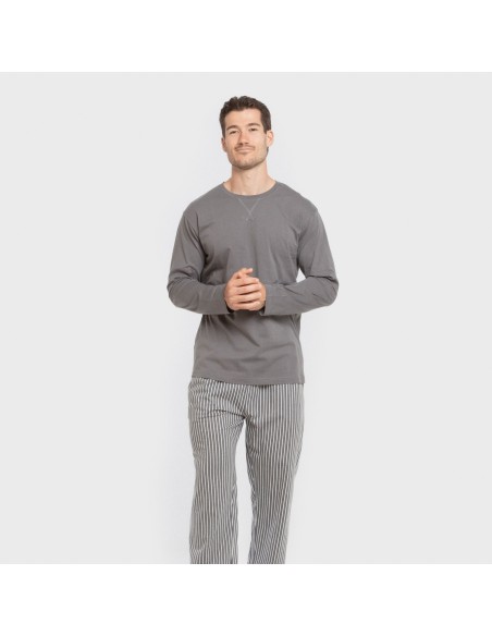 Pijama largo algodón hombre Raya Hercules gris pijamas-largos-hombre