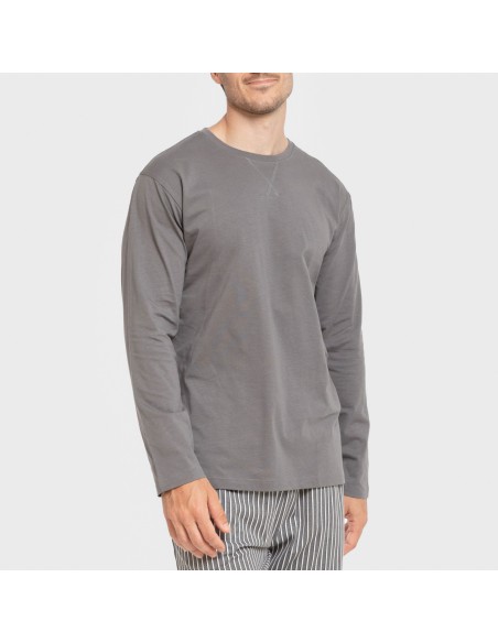 Pijama largo algodón hombre Raya Hercules gris pijamas-largos-hombre