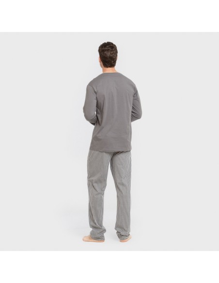 Pijama largo algodón hombre Raya Hercules gris pijamas-largos-hombre