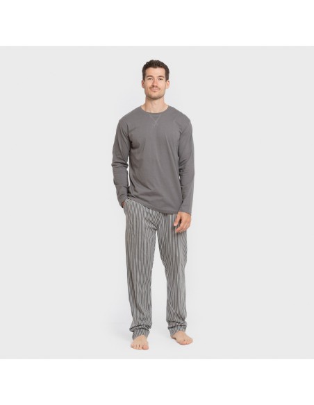 Pijama largo algodón hombre Raya Hercules gris pijamas-largos-hombre