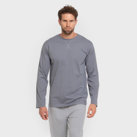 Pijama largo algodón hombre Raya Santi indigo pijamas-largos-hombre
