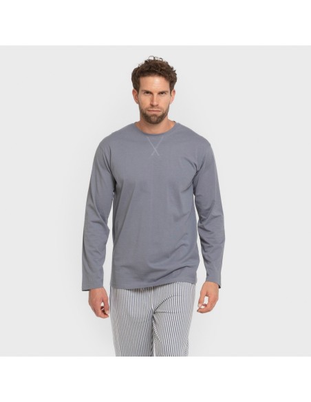 Pijama largo algodón hombre Raya Santi indigo pijamas-largos-hombre