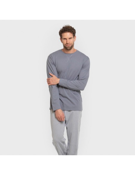Pijama largo algodón hombre Raya Santi indigo pijamas-largos-hombre