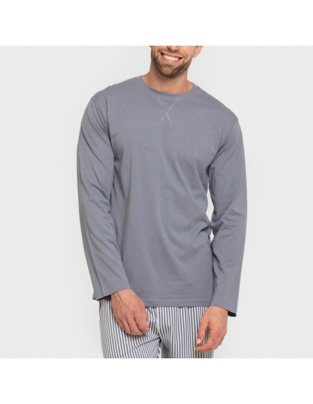 Pijama largo algodón hombre Raya Santi indigo pijamas-largos-hombre