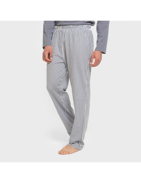 Pijama largo algodón hombre Raya Santi indigo pijamas-largos-hombre