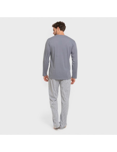 Pijama largo algodón hombre Raya Santi indigo pijamas-largos-hombre