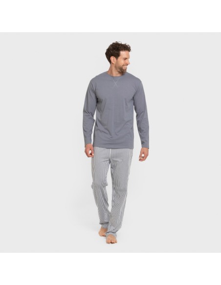 Pijama largo algodón hombre Raya Santi indigo pijamas-largos-hombre