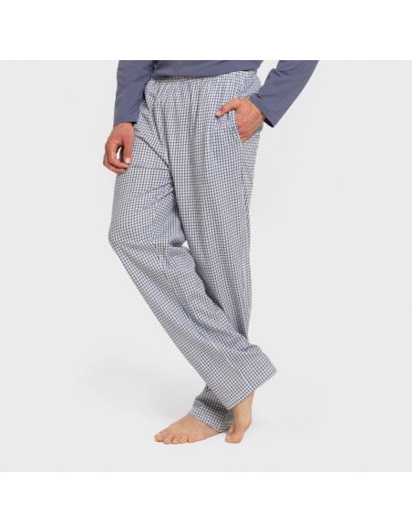 Pijama largo algodón hombre Cuadro Saul azul pijamas-largos-hombre