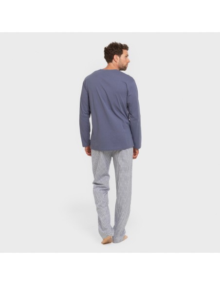 Pijama largo algodón hombre Cuadro Saul azul pijamas-largos-hombre