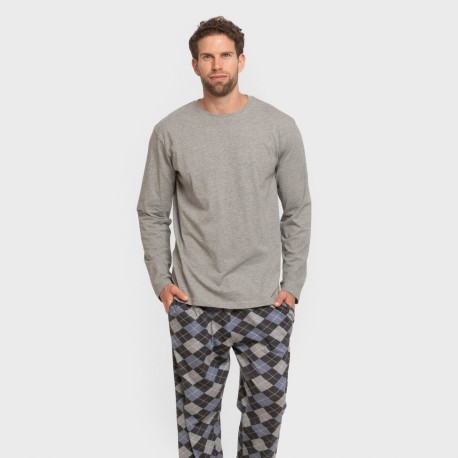 Pijama largo algodón hombre Olmo gris mezcliyado pijamas-largos-hombre