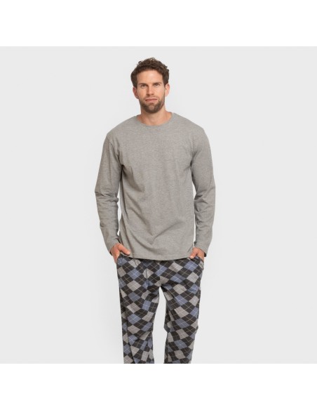 Pijama largo algodón hombre Olmo gris mezcliyado pijamas-largos-hombre