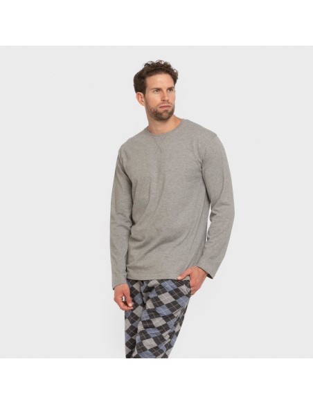 Pijama largo algodón hombre Olmo gris mezcliyado pijamas-largos-hombre