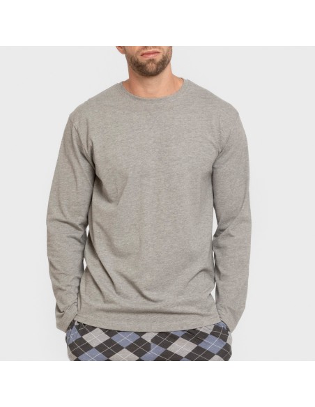 Pijama largo algodón hombre Olmo gris mezcliyado pijamas-largos-hombre