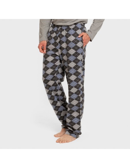 Pijama largo algodón hombre Olmo gris mezcliyado pijamas-largos-hombre