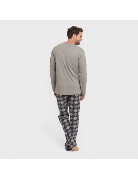Pijama largo algodón hombre Olmo gris mezcliyado pijamas-largos-hombre