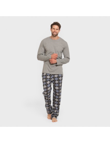 Pijama largo algodón hombre Olmo gris mezcliyado pijamas-largos-hombre