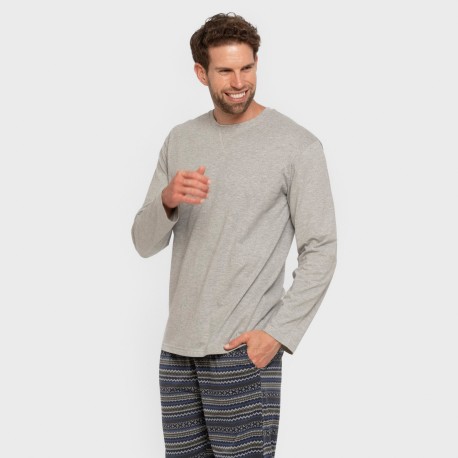 Pijama largo algodón hombre Evelio gris pijamas-largos-hombre