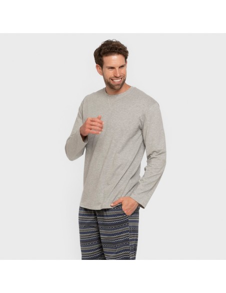 Pijama largo algodón hombre Evelio gris pijamas-largos-hombre