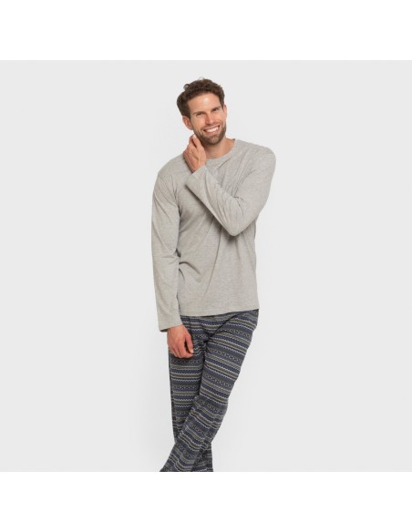 Pijama largo algodón hombre Evelio gris pijamas-largos-hombre