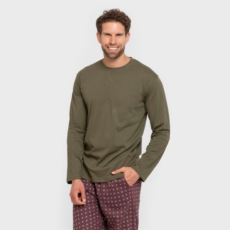 Pijama largo algodón hombre Gladiolo verde caceria pijamas-largos-hombre
