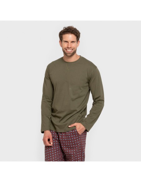Pijama largo algodón hombre Gladiolo verde caceria pijamas-largos-hombre