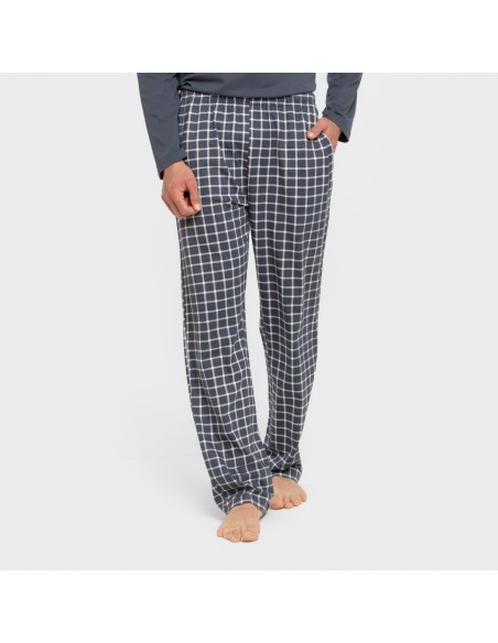 Pijama largo algodón hombre Cuadro Roberto azul pijamas-largos-hombre