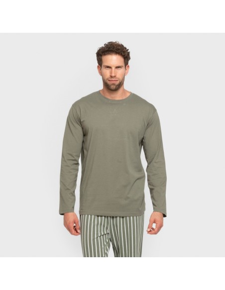 Pijama largo algodón hombre Raya Albert verde caceria pijamas-largos-hombre