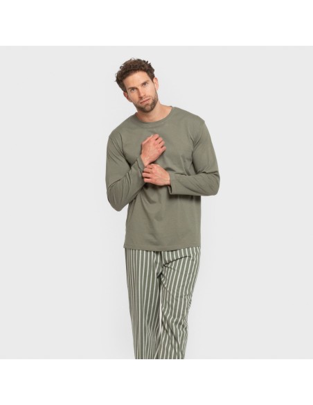 Pijama largo algodón hombre Raya Albert verde caceria pijamas-largos-hombre