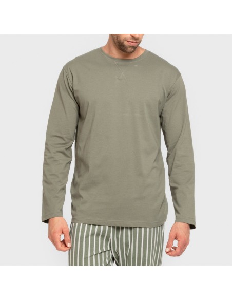 Pijama largo algodón hombre Raya Albert verde caceria pijamas-largos-hombre