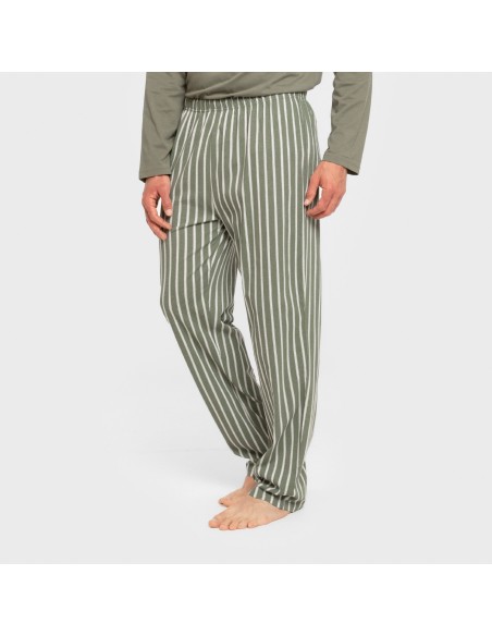 Pijama largo algodón hombre Raya Albert verde caceria pijamas-largos-hombre